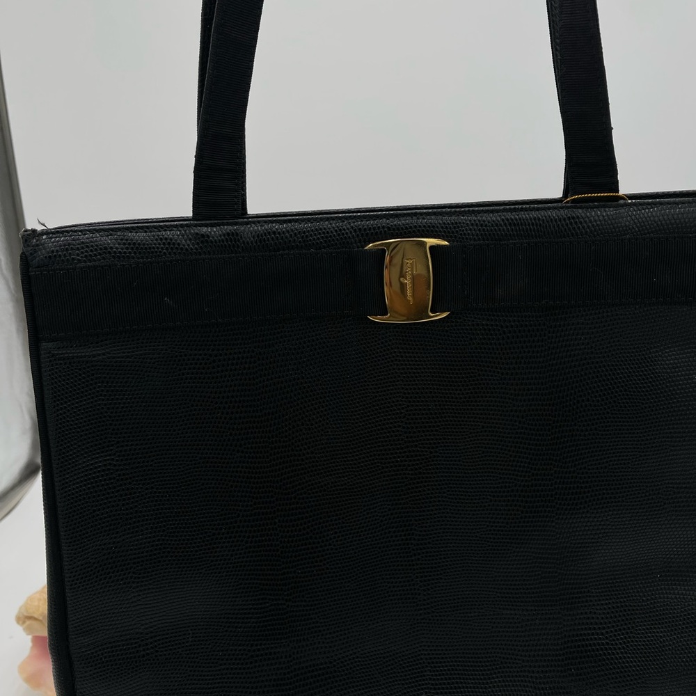 Classic Salvatore Ferragamo Black Shoulder Bag with Gold Hardware